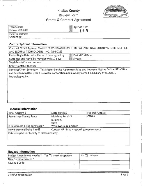 form ubc contract review SECURUS Contract Form Review Kittitas County, Grants WA &